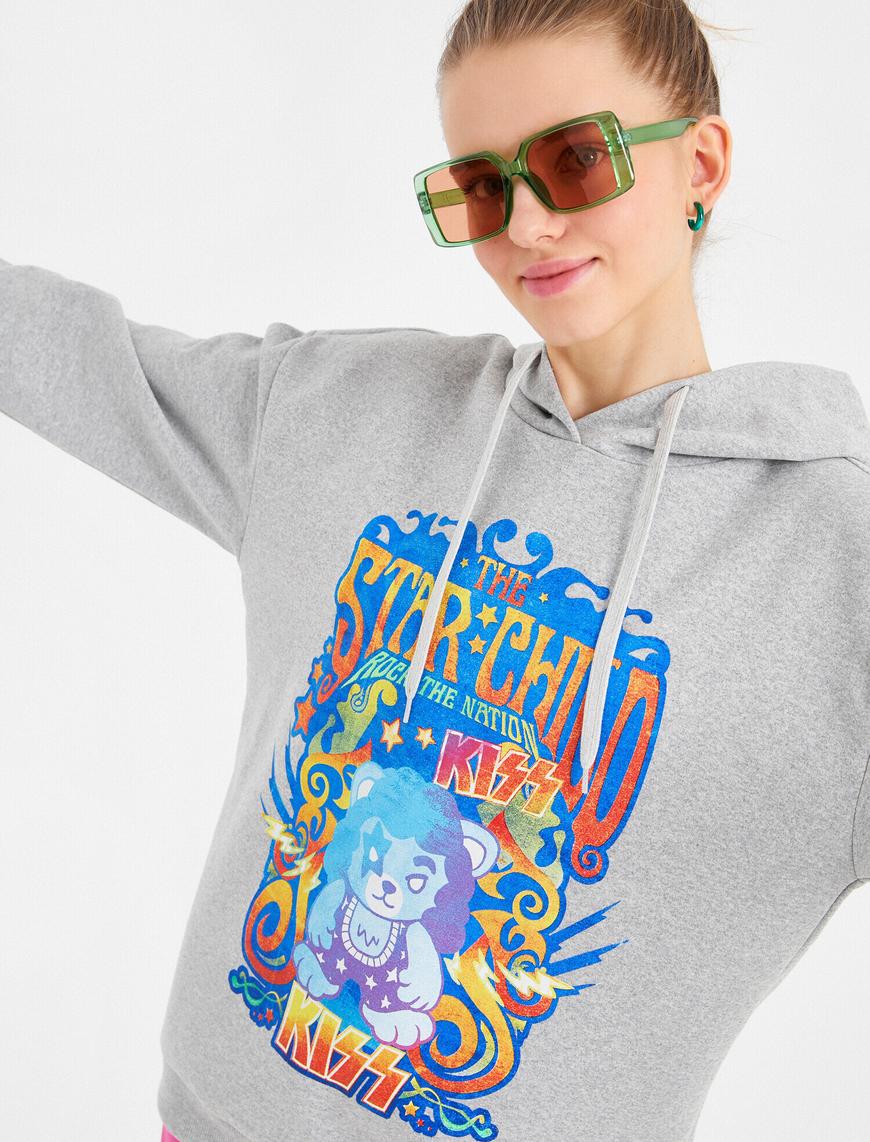   Oversize Sweatshirt Kapüşonlu Baskılı Kiss Lisanslı