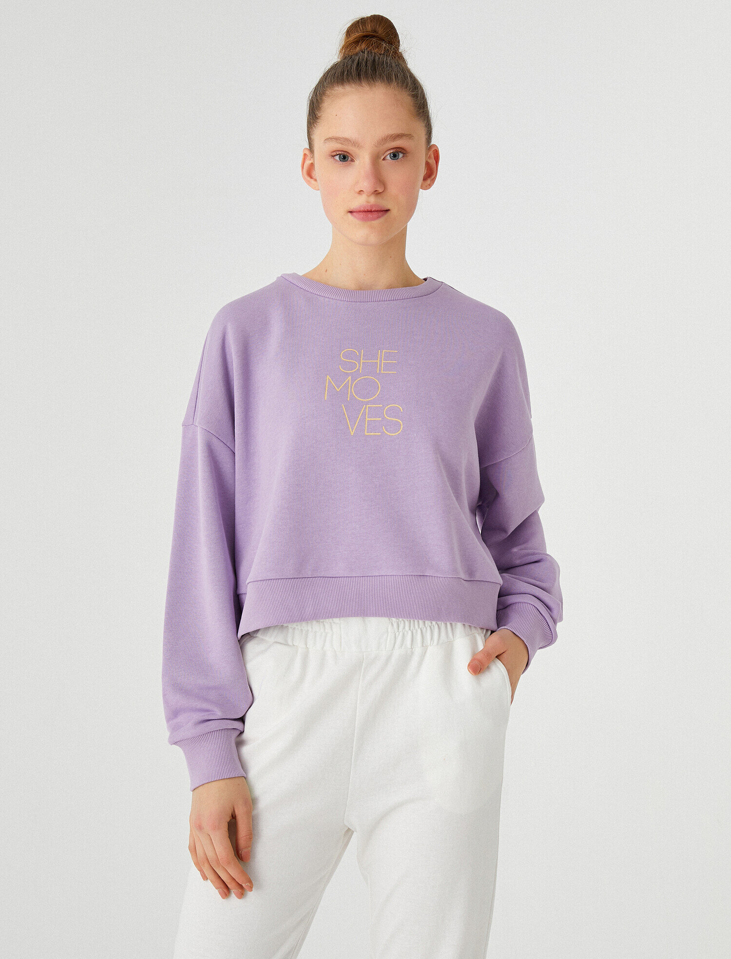   Bisiklet Yaka Baskılı Spor Sweatshirt