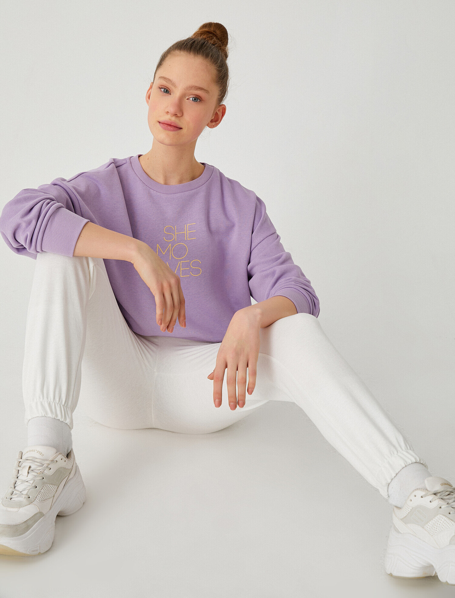   Bisiklet Yaka Baskılı Spor Sweatshirt