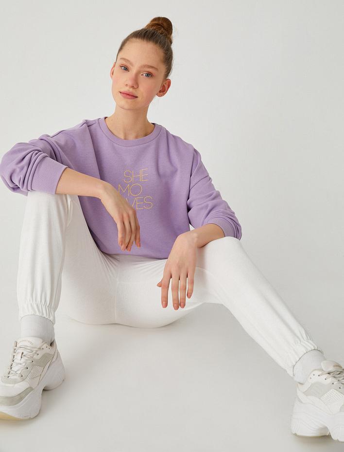  Bisiklet Yaka Baskılı Spor Sweatshirt