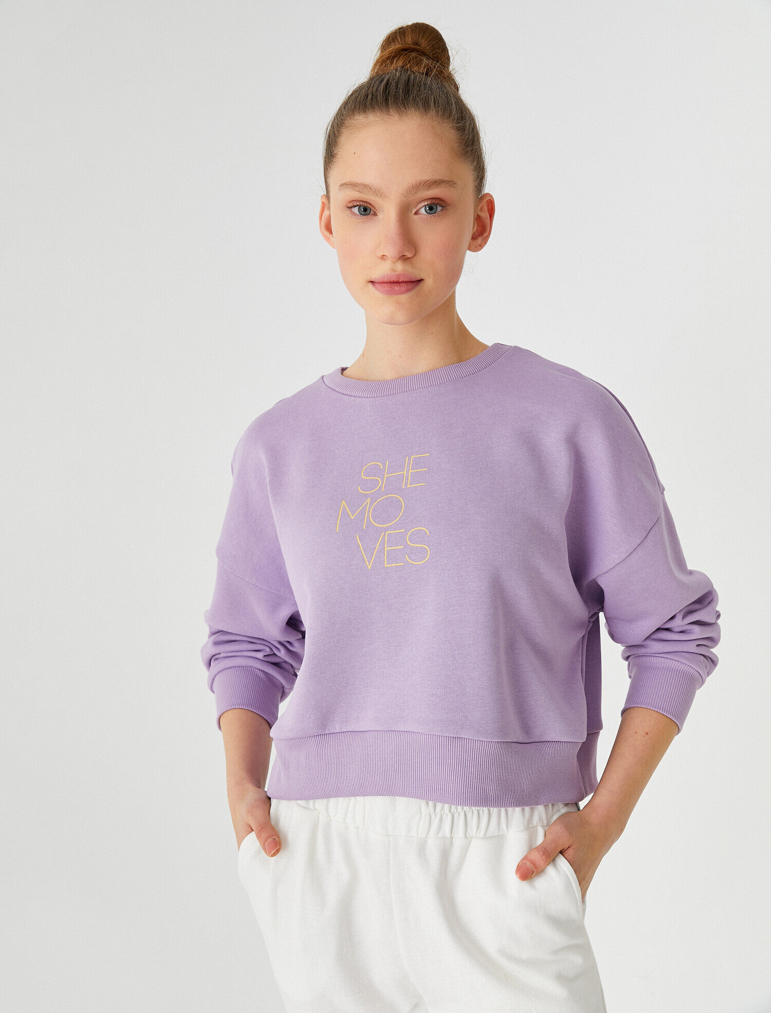   Bisiklet Yaka Baskılı Spor Sweatshirt