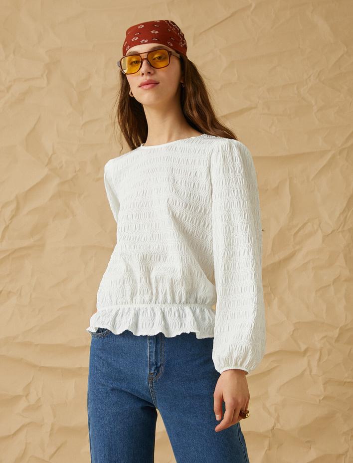  Fırfırlı Uzun Kollu Bluz