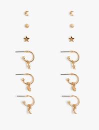 Yıldız Ay ve Güneş Charm Detaylı Halka Küpe 6'lı Set