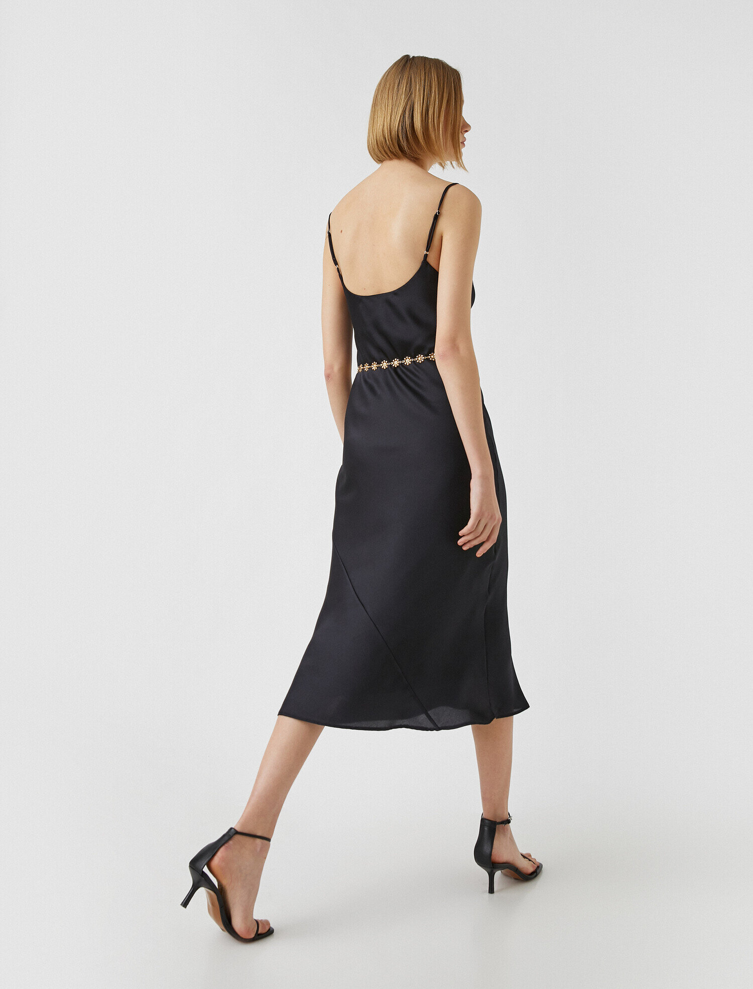   Midi Abiye Elbise Saten Askılı