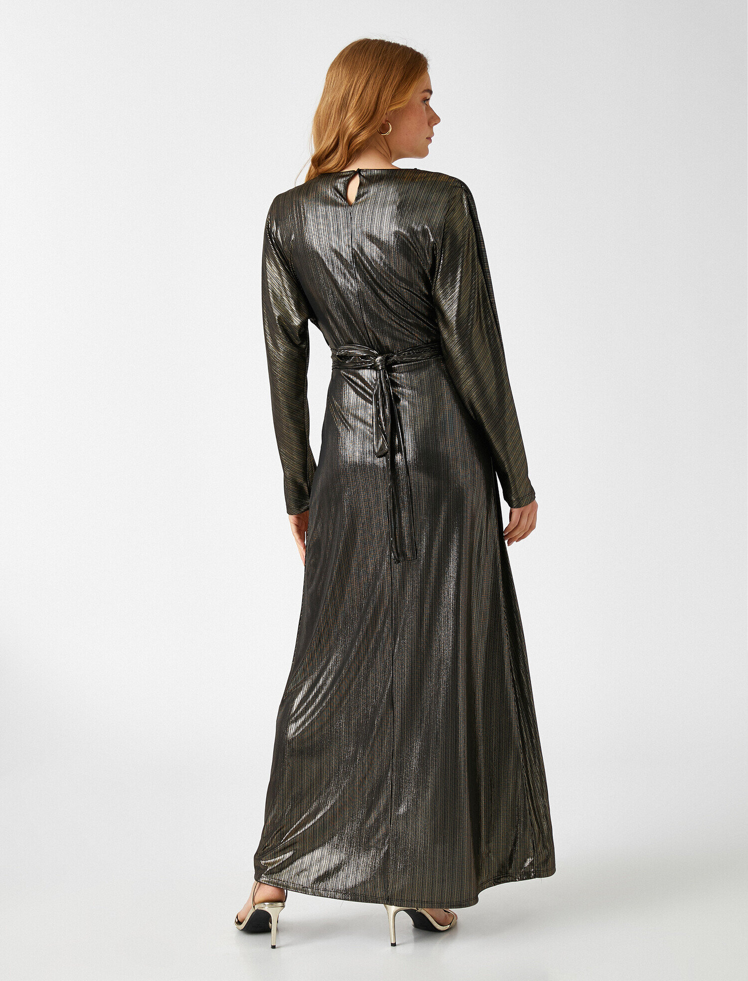   Pırıltılı Uzun Abiye Elbise Uzun Kollu