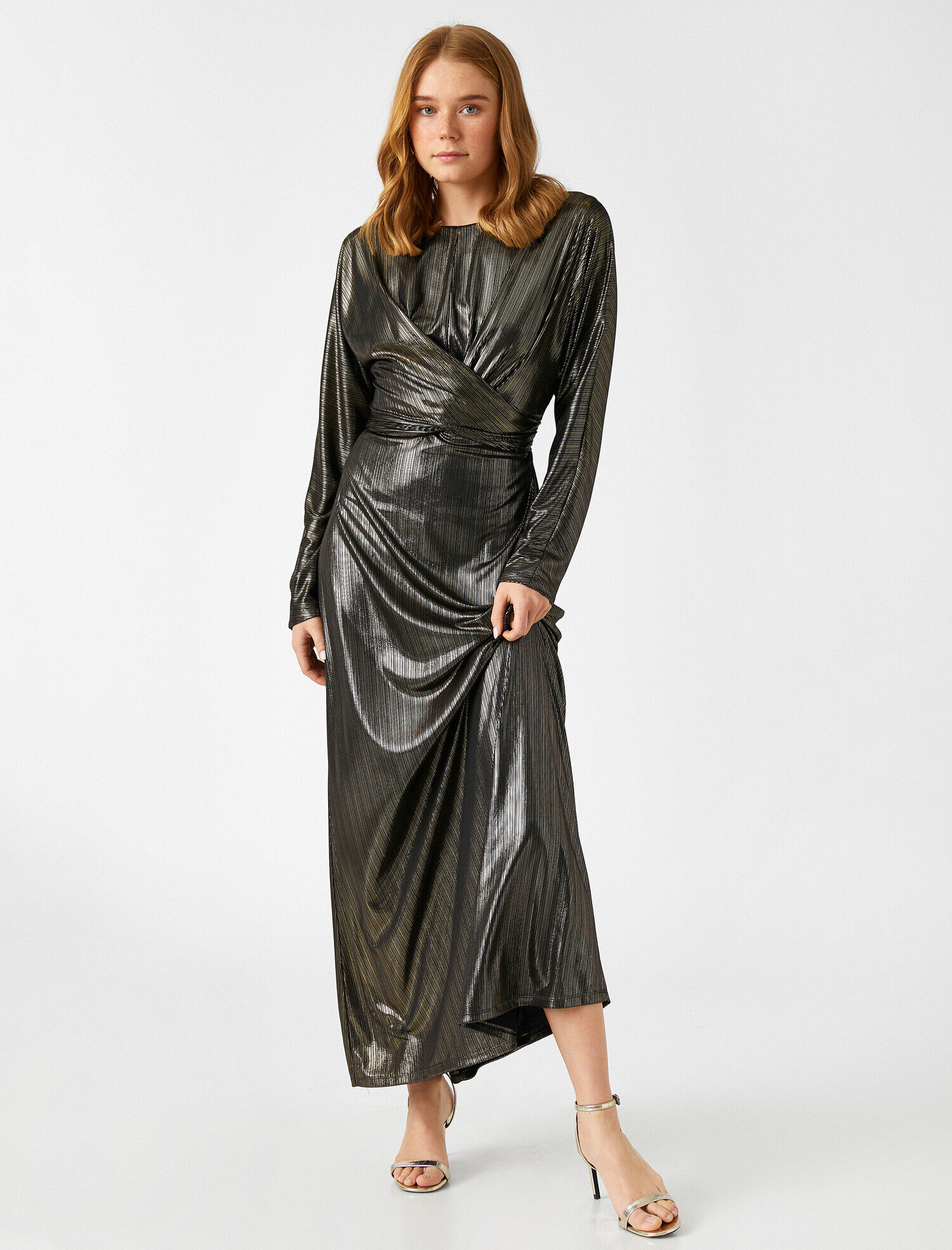   Pırıltılı Uzun Abiye Elbise Uzun Kollu