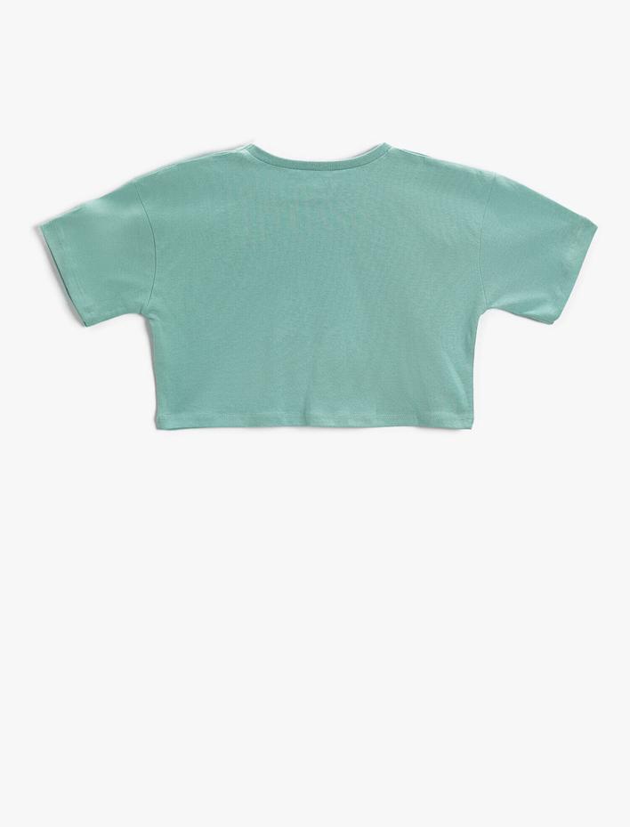 Kız Çocuk Şehir Baskılı Crop Tişört Pamuklu Kısa Kollu