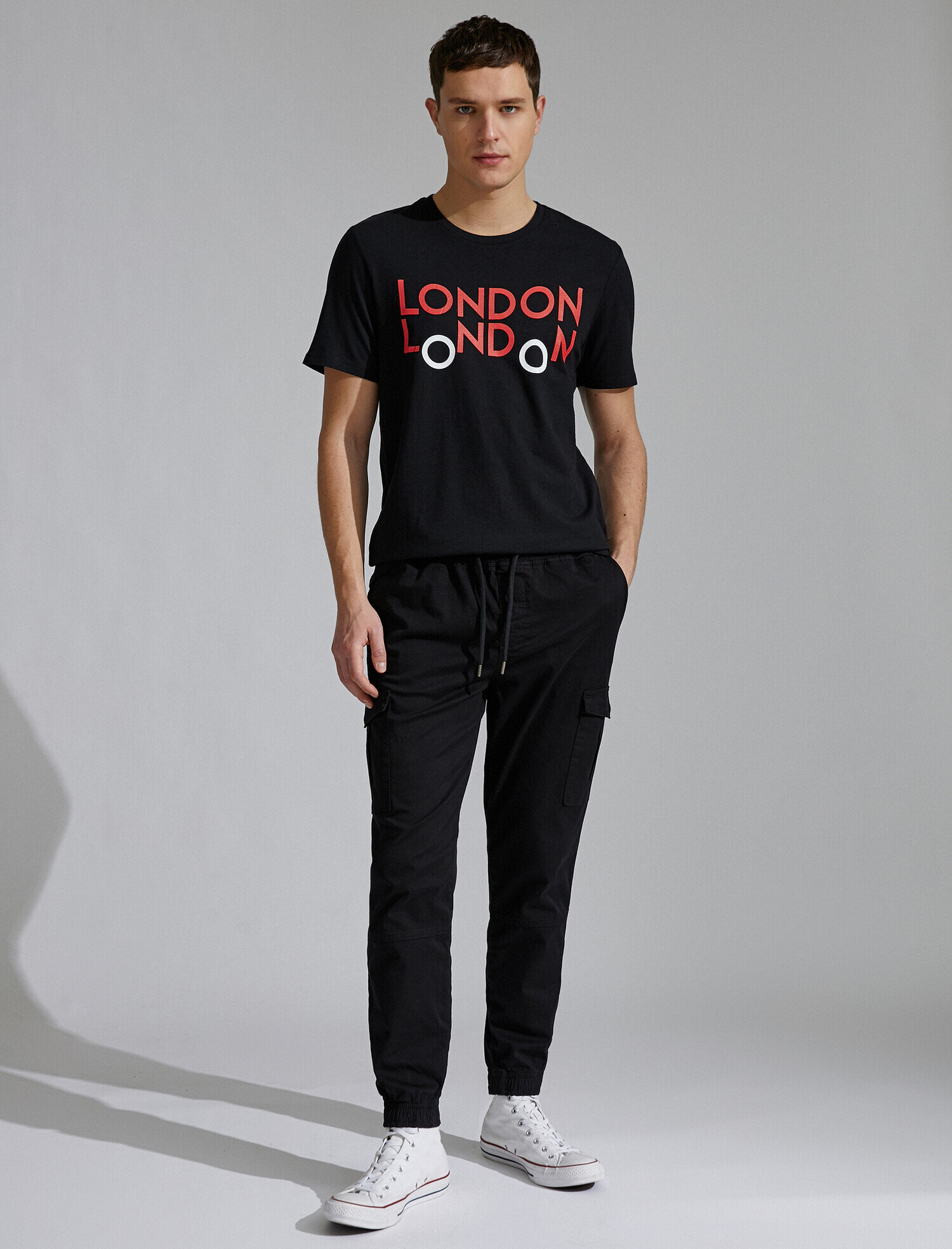   Londra Baskılı Tişört Bisiklet Yaka