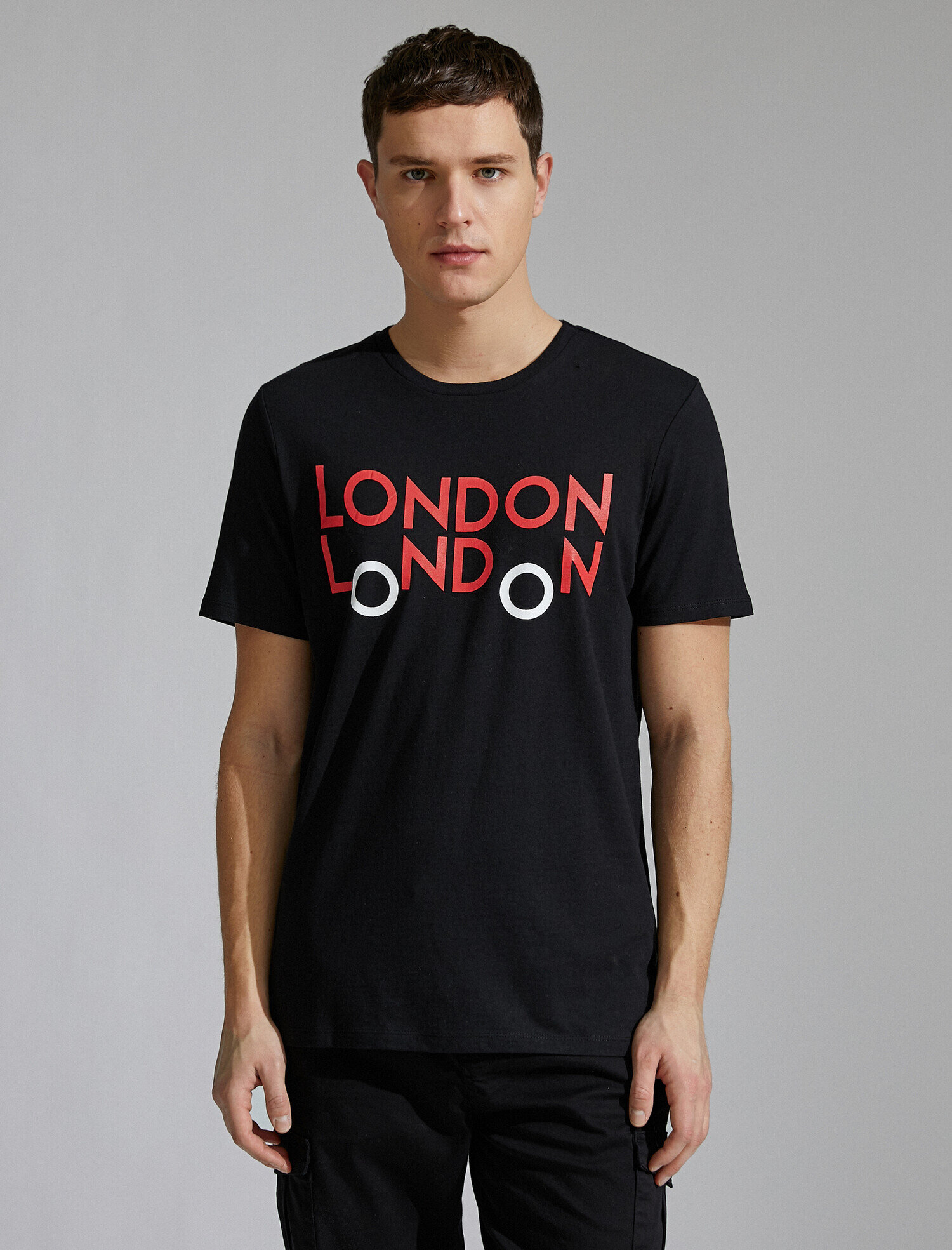   Londra Baskılı Tişört Bisiklet Yaka