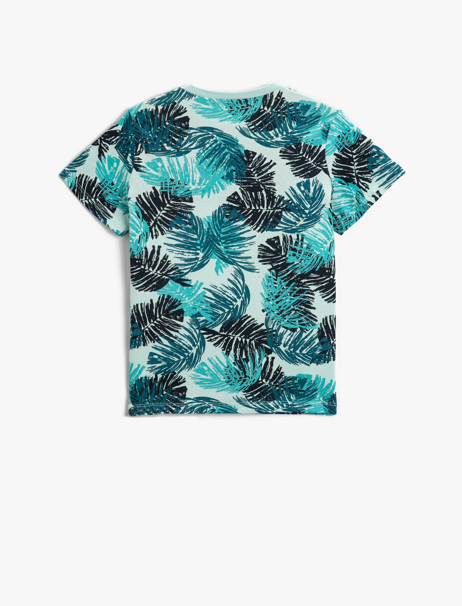  Erkek Çocuk Yaprak Baskılı Kısa Kollu Tişört Pamuklu