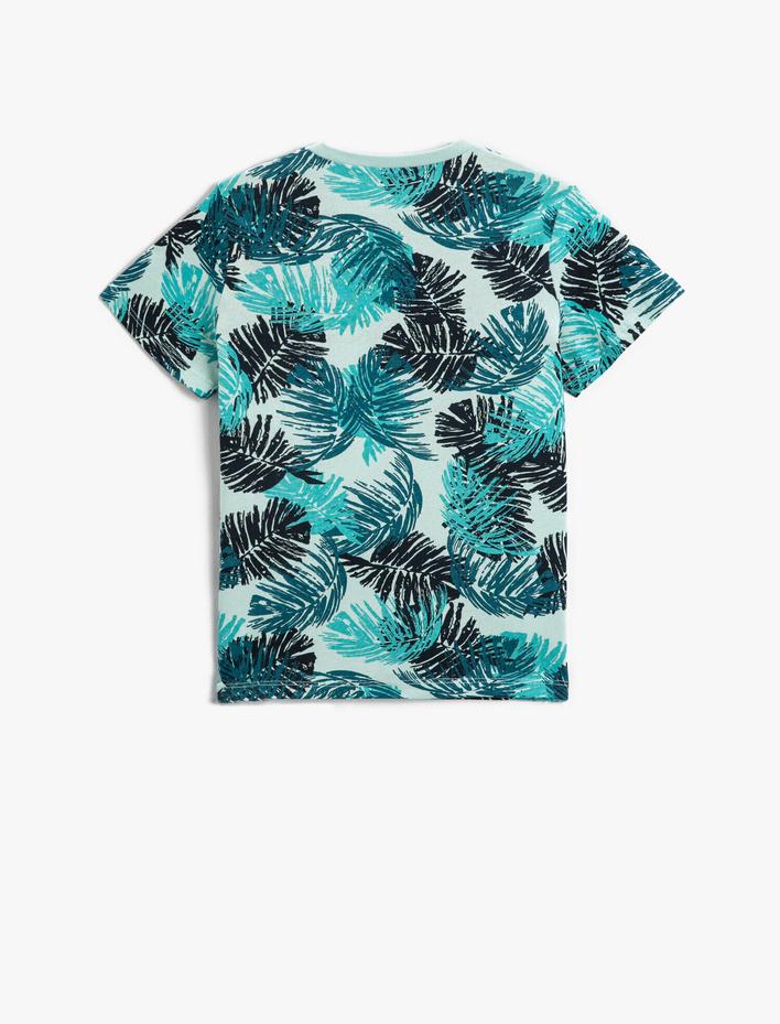 Erkek Çocuk Yaprak Baskılı Kısa Kollu Tişört Pamuklu