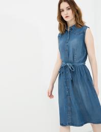Beli Bağlamalı Jean Elbise