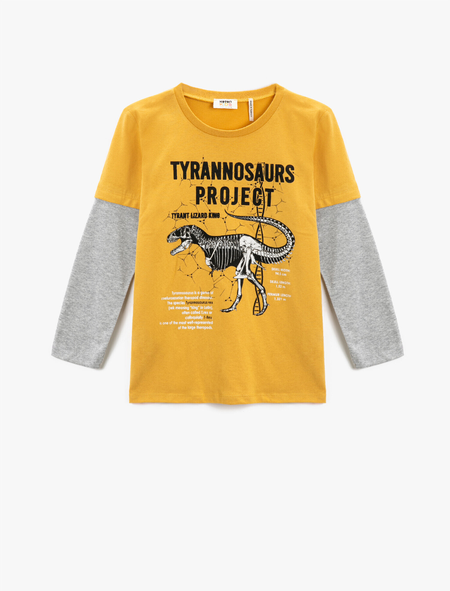  Erkek Çocuk Dinozor Baskılı Tişört Uzun Kollu Pamuklu