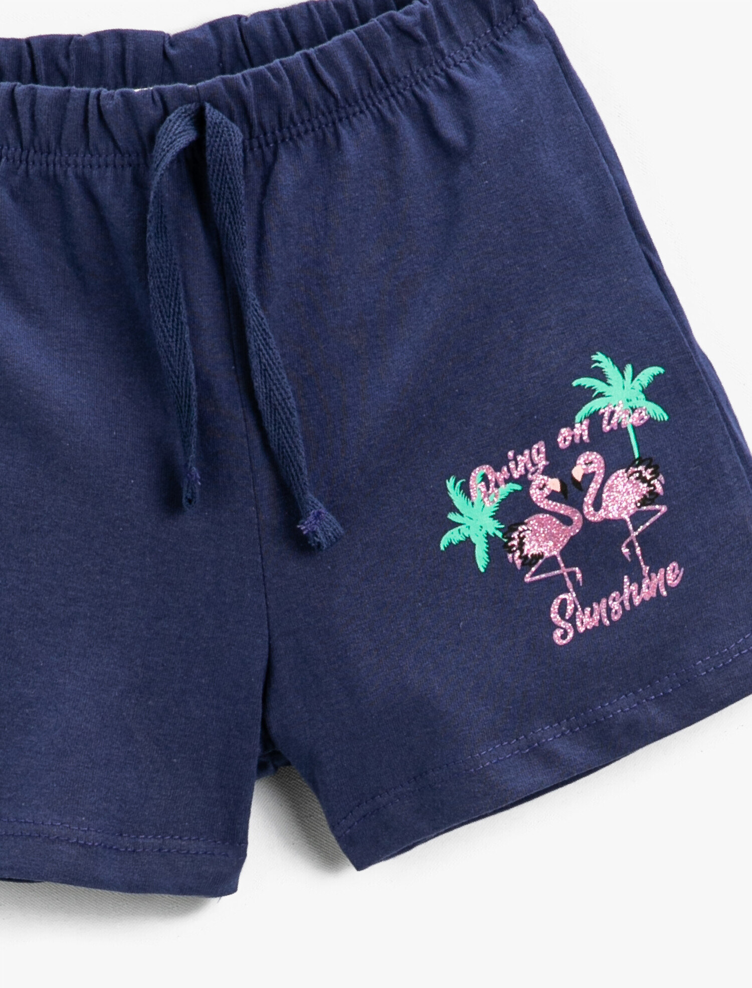  Kız Çocuk Şort Pamuklu Beli Bağcıklı Flamingo Baskılı