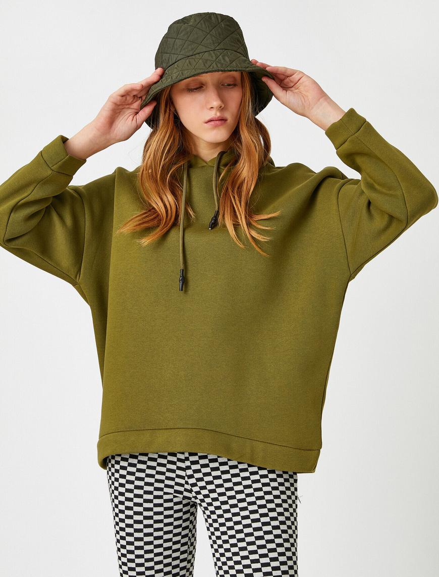   Oversize Kapüşonlu Sweatshirt Bağcık Detaylı