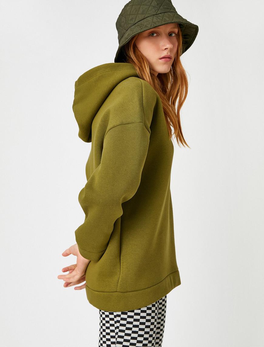   Oversize Kapüşonlu Sweatshirt Bağcık Detaylı