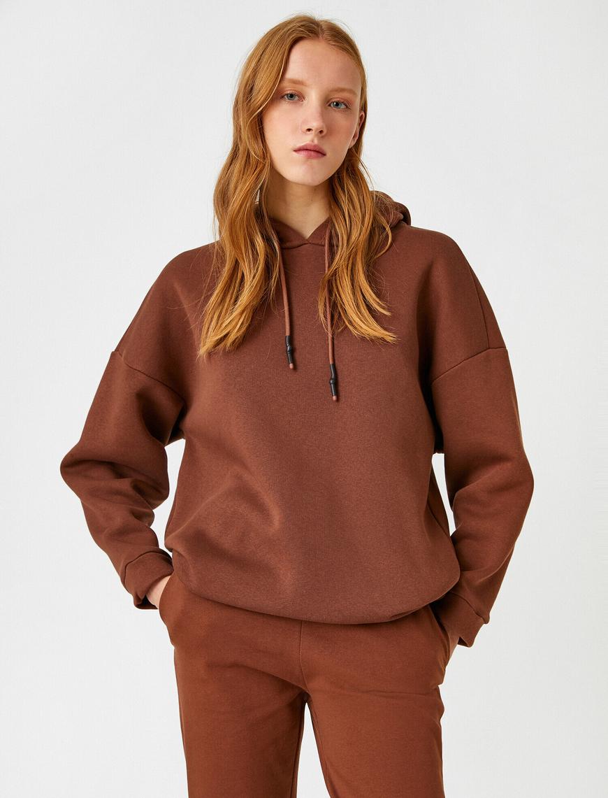   Oversize Kapüşonlu Sweatshirt Bağcık Detaylı