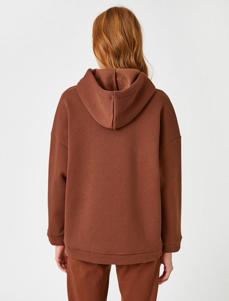  Oversize Kapüşonlu Sweatshirt Bağcık Detaylı
