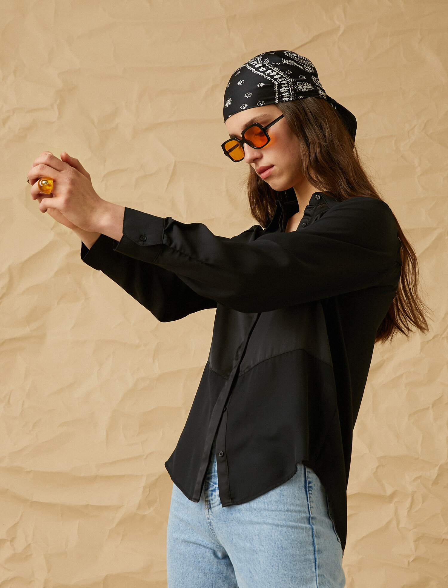   Uzun Kollu Saten Gömlek