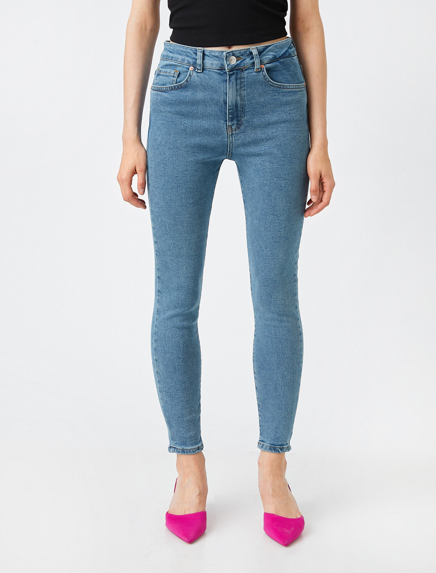 Dar Paça Kot Pantolon Dar Kesim Yüksek Bel - Carmen Jean