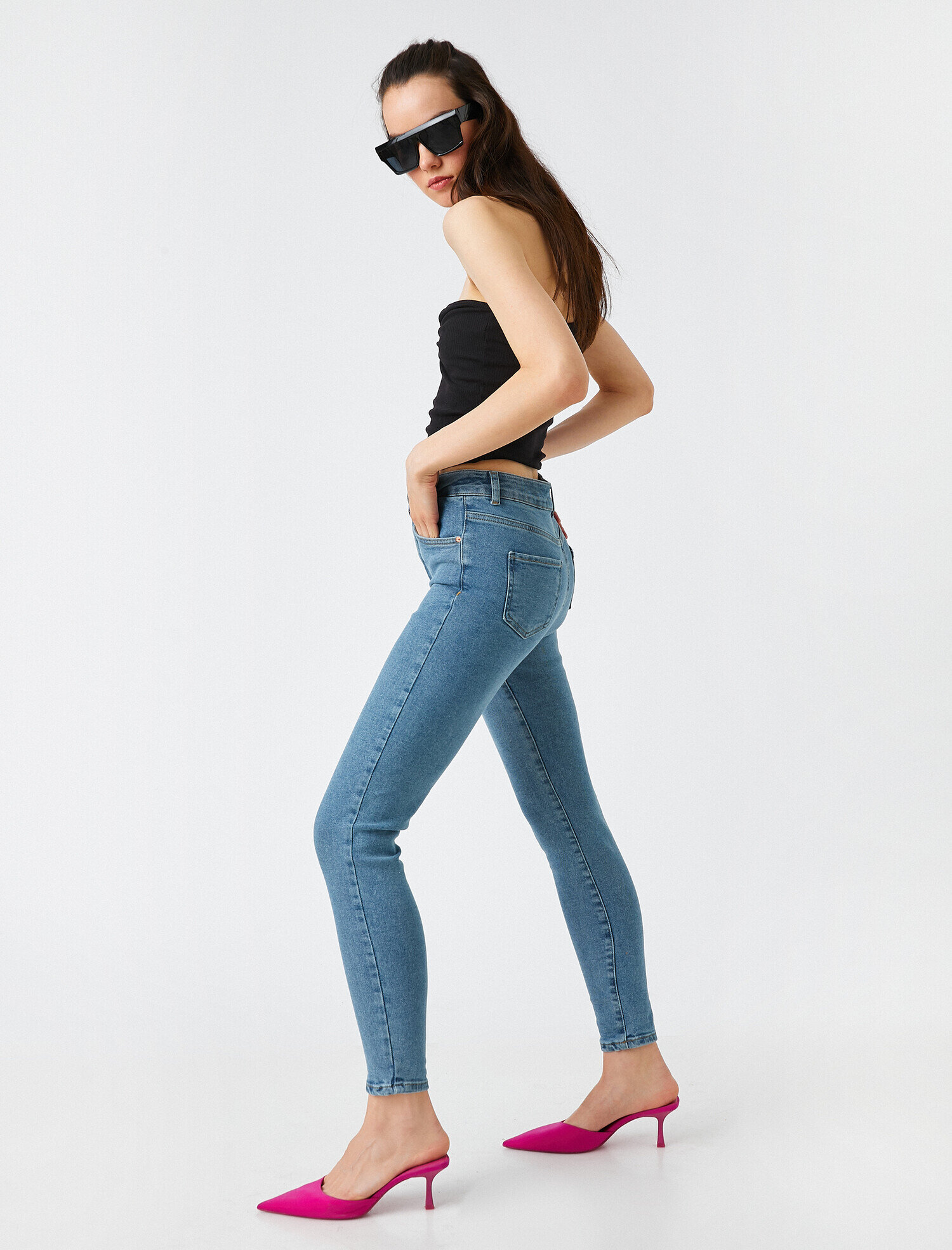 Dar Paça Kot Pantolon Dar Kesim Yüksek Bel - Carmen Jean