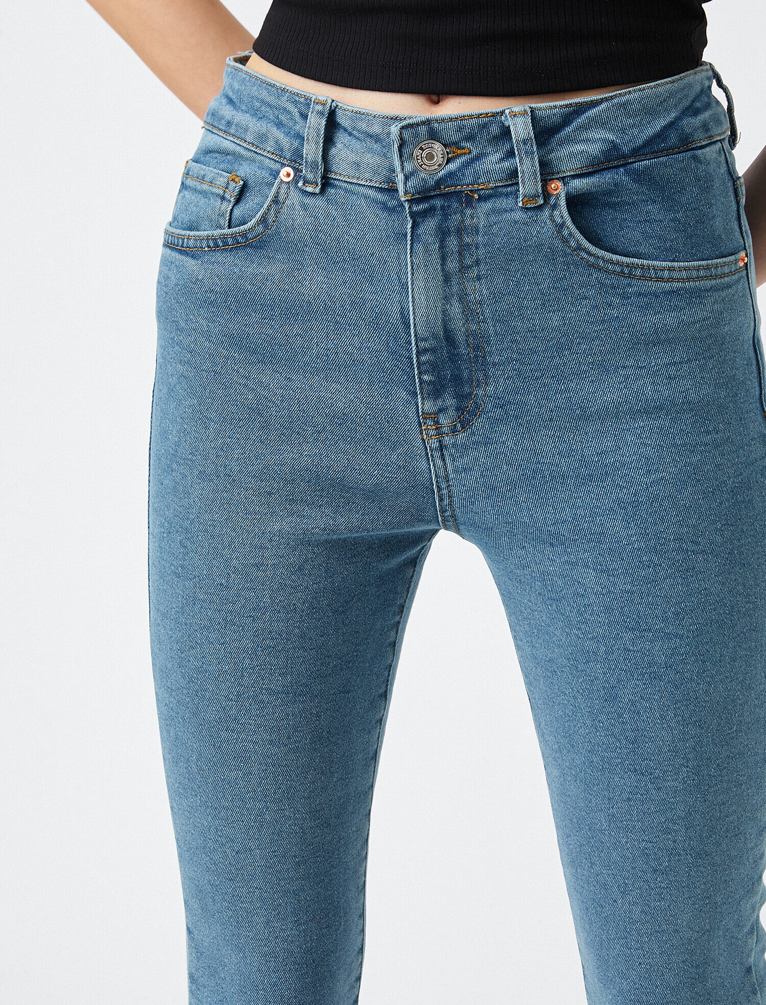 Dar Paça Kot Pantolon Dar Kesim Yüksek Bel - Carmen Jean