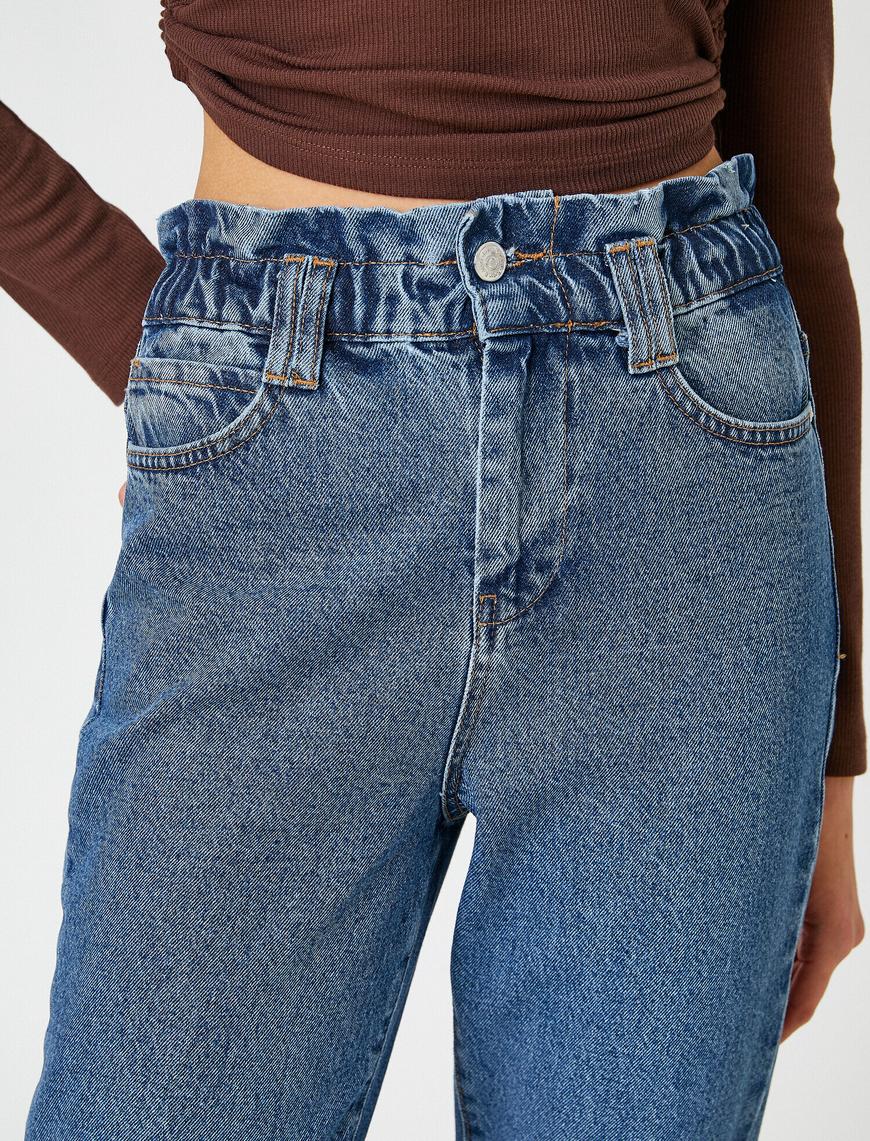  Beli Lastikli Yüksek Bel Kot Pantolon - Mom Jean