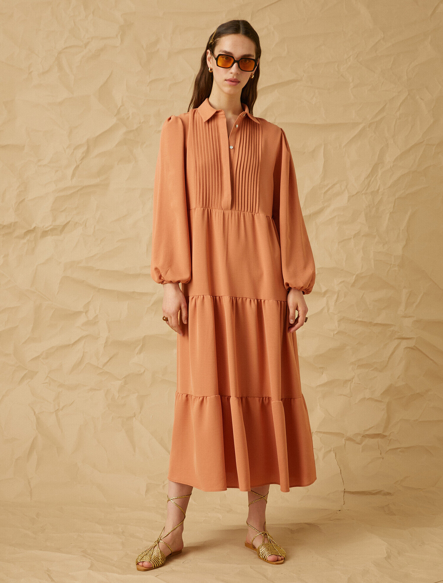   Fitil Detaylı Uzun Elbise