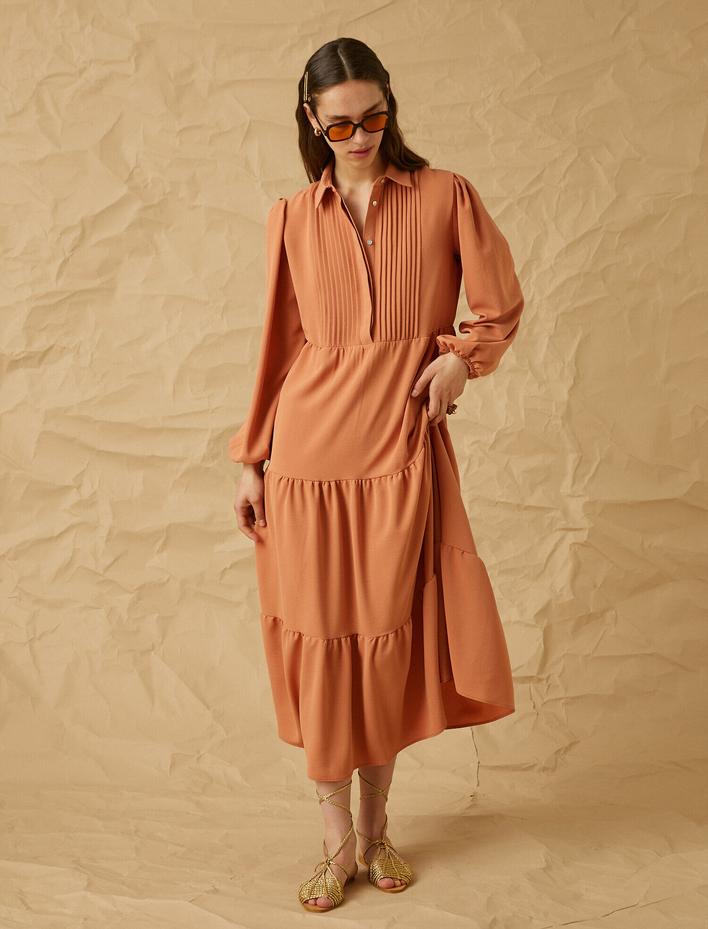  Fitil Detaylı Uzun Elbise