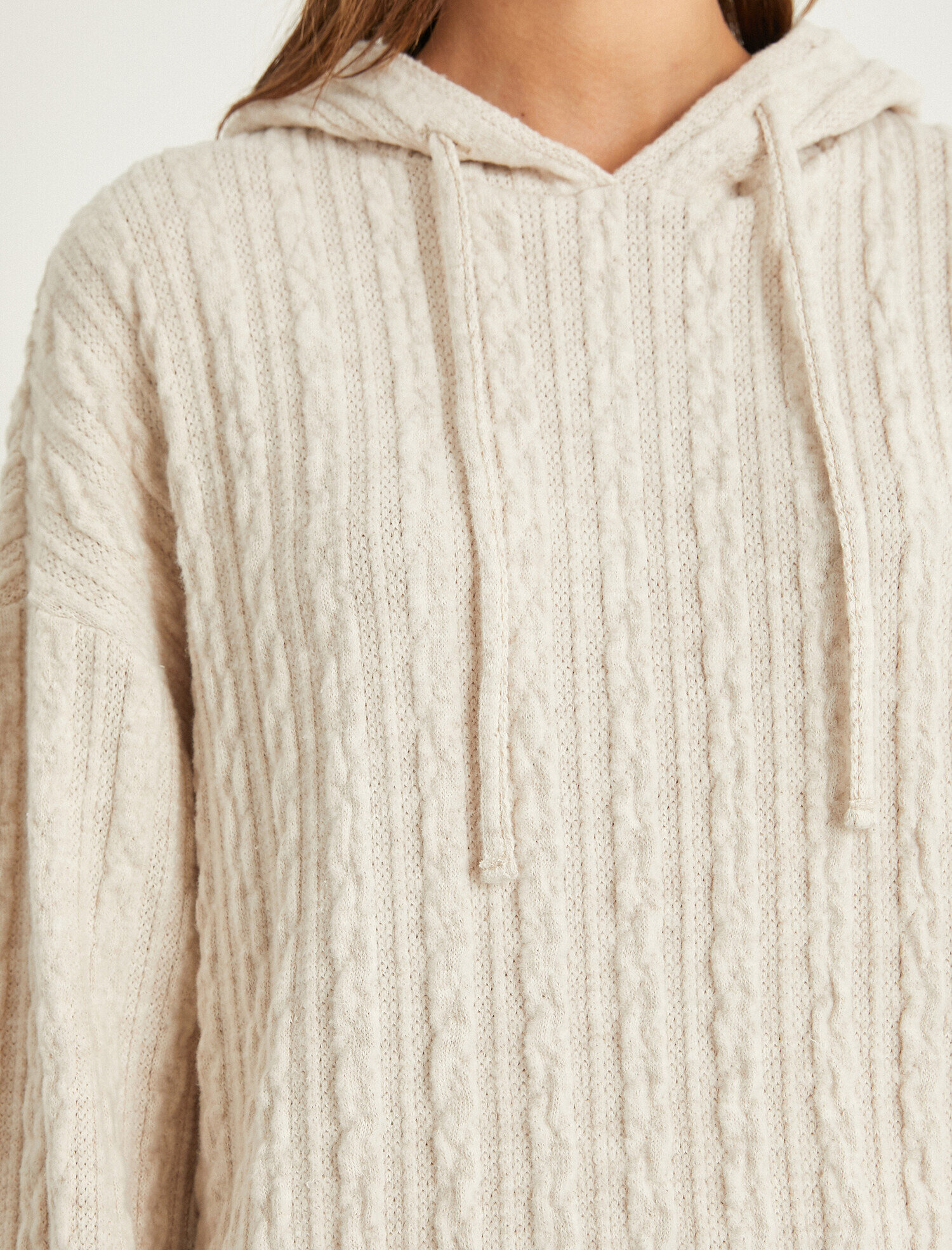   Kapüşonlu Örgü Desenli Pijama Üstü