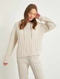 Kapüşonlu Örgü Desenli Pijama Üstü