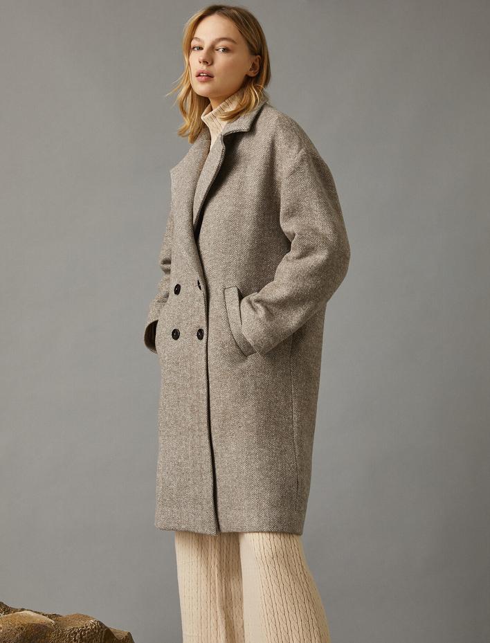  Cep Detaylı Uzun Palto