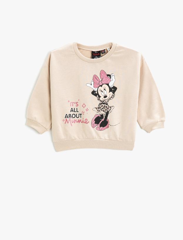  Kız Bebek Minnie Mouse Baskılı Sweatshirt Lisanslı Pamuklu