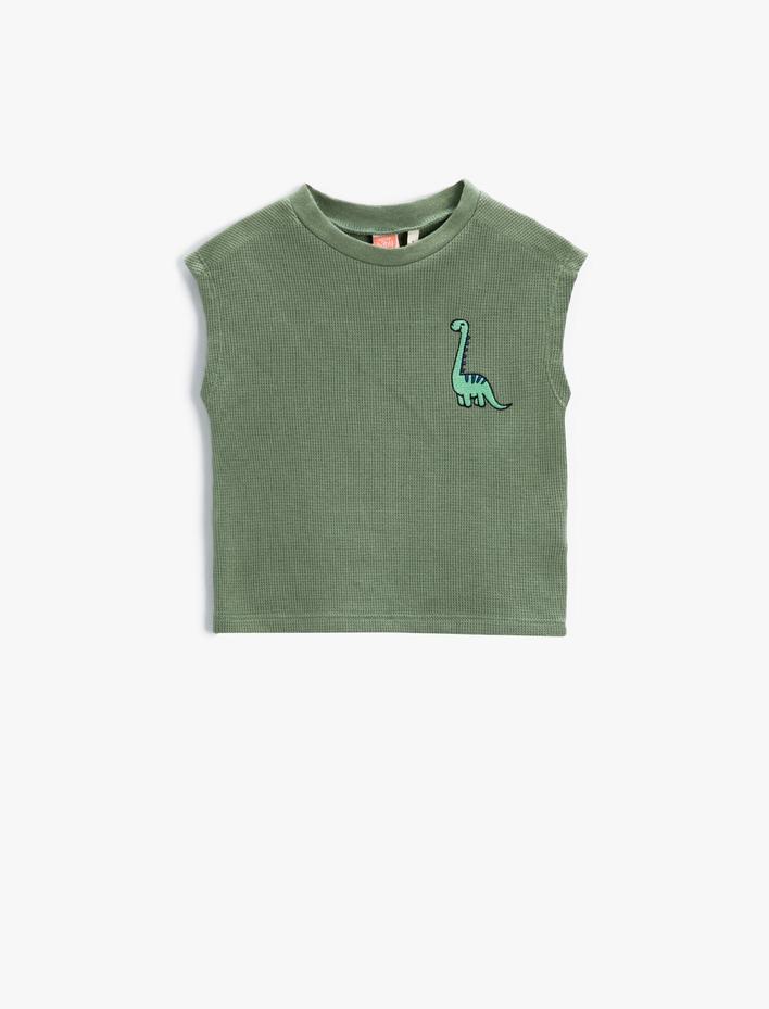 Erkek Bebek Kolsuz Bisiklet Yaka Tişört Aslan İşlemeli Pamuklu