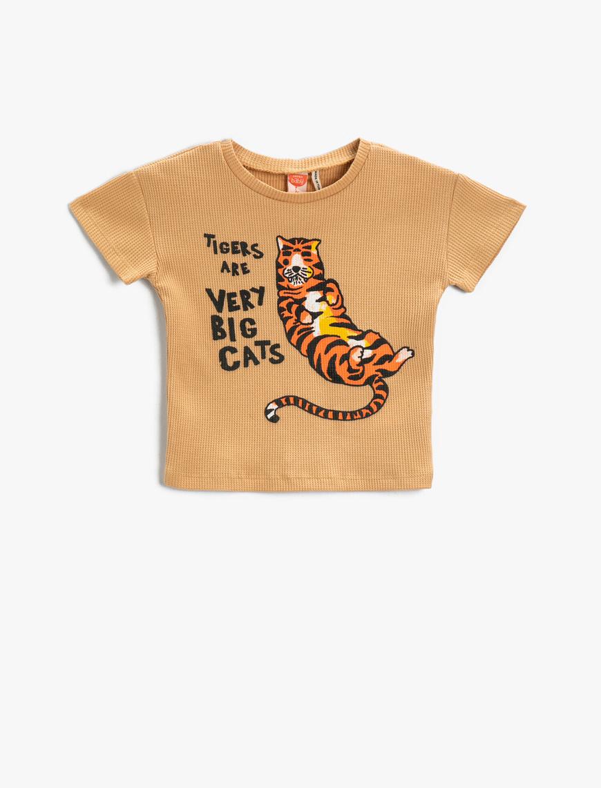  Erkek Bebek Kaplan Baskılı Kısa Kollu Tişört Pamuklu