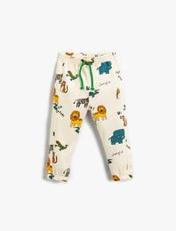 Hayvan Baskılı Jogger Eşofman Altı Pamuklu Beli Bağcıklı