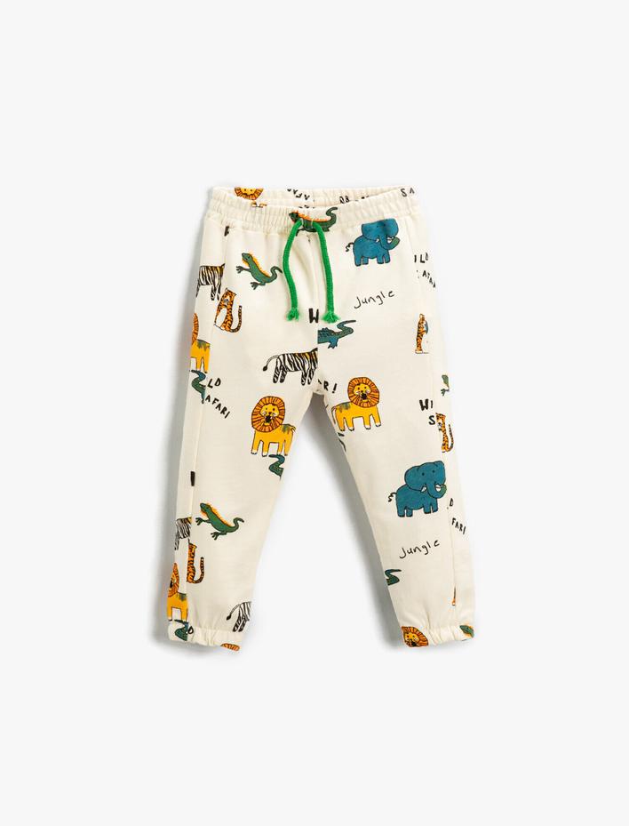 Erkek Bebek Hayvan Baskılı Jogger Eşofman Altı Pamuklu Beli Bağcıklı