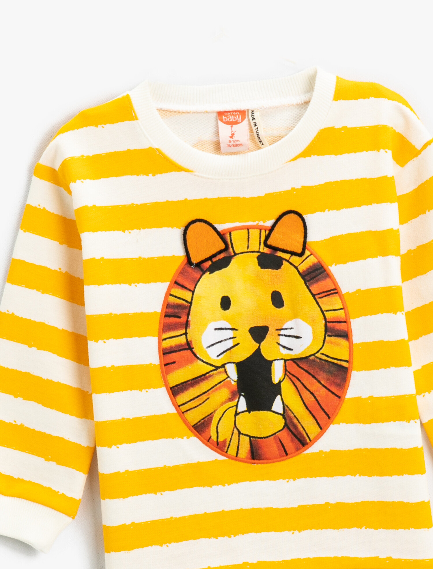  Erkek Bebek Aslan Baskılı Çizgili Sweatshirt Pamuklu