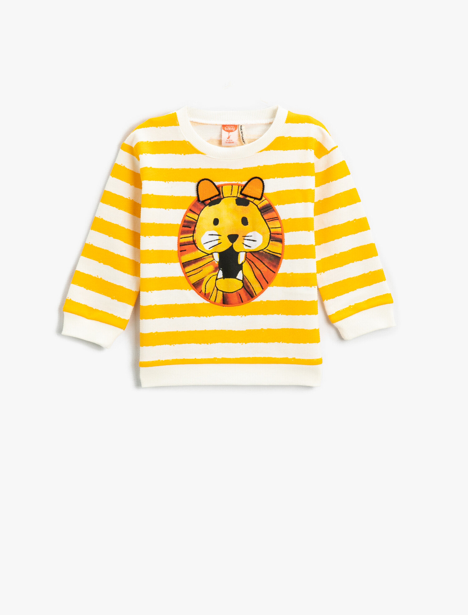  Erkek Bebek Aslan Baskılı Çizgili Sweatshirt Pamuklu