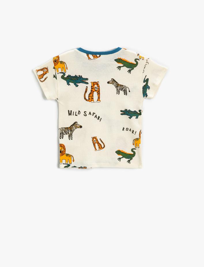 Erkek Bebek Hayvan Baskılı Kısa Kollu Tişört Pamuklu
