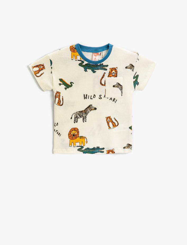 Erkek Bebek Hayvan Baskılı Kısa Kollu Tişört Pamuklu