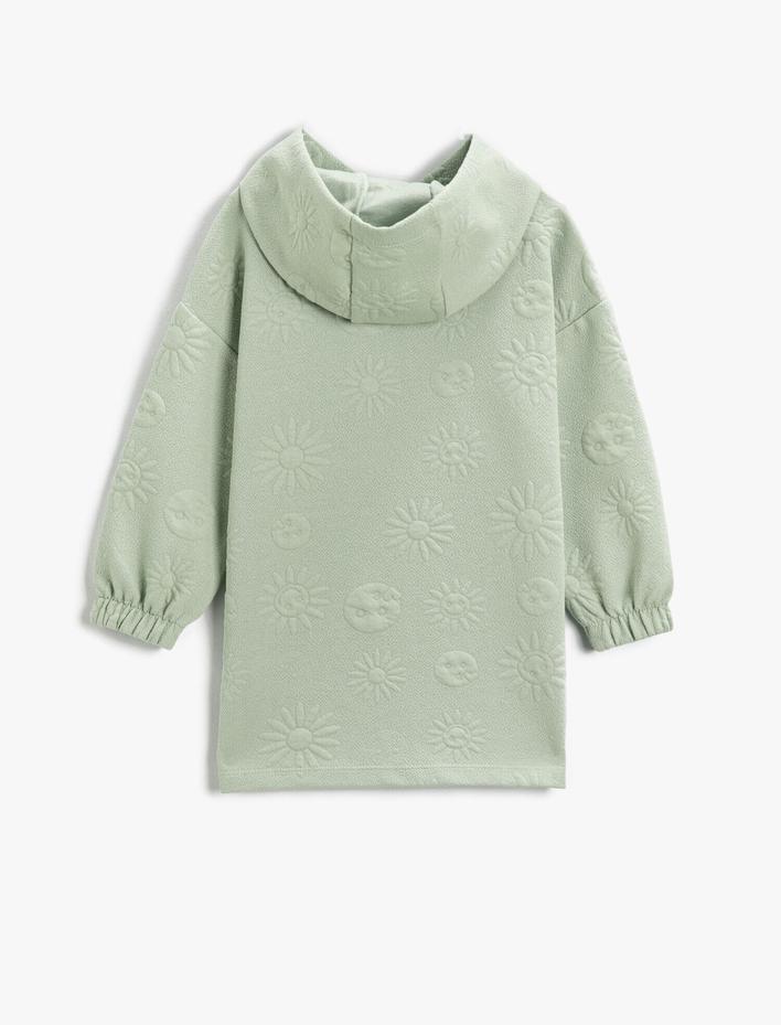 Kız Çocuk Çiçek İşlemeli Kapşonlu Elbise