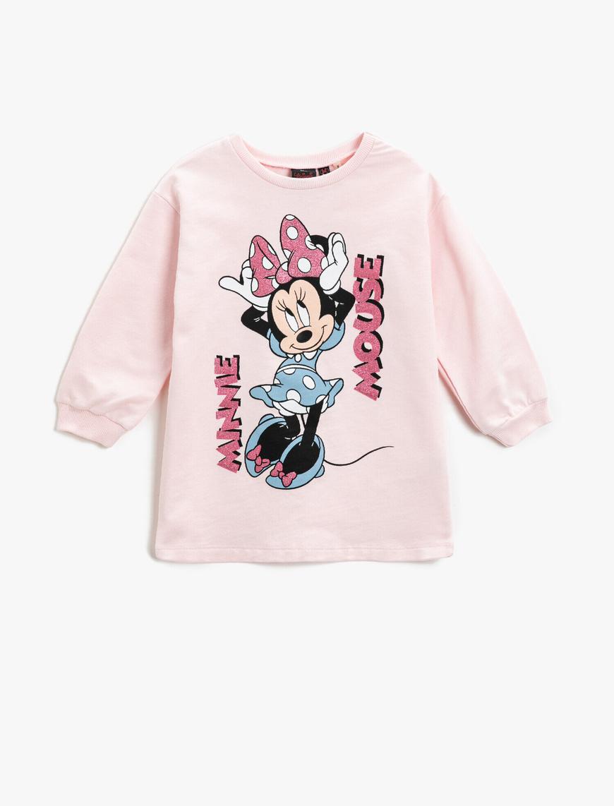  Kız Bebek Sweat Elbise Minnie Mouse Baskılı Lisanslı Pamuklu
