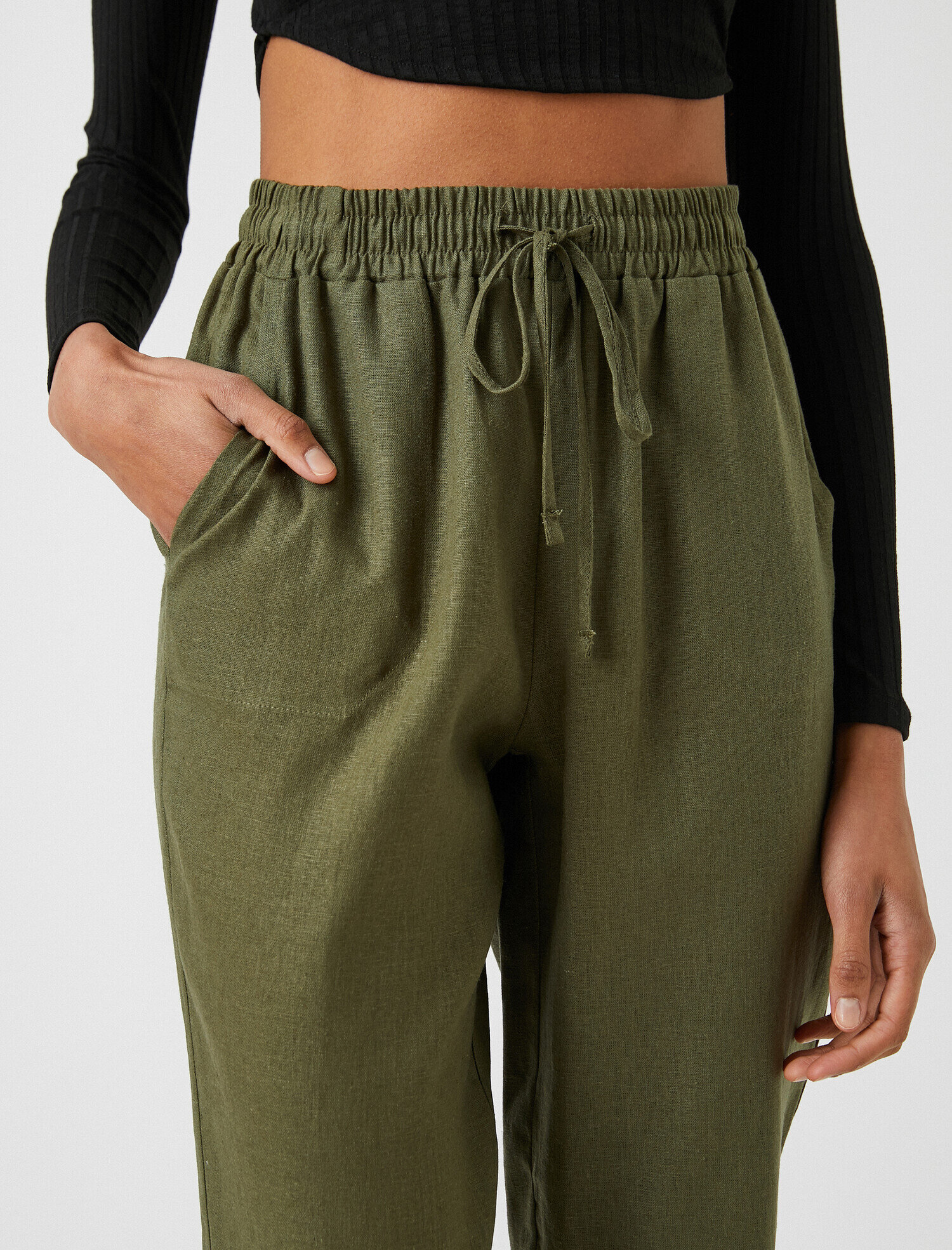   Beli Lastikli Havuç Keten Pantolon