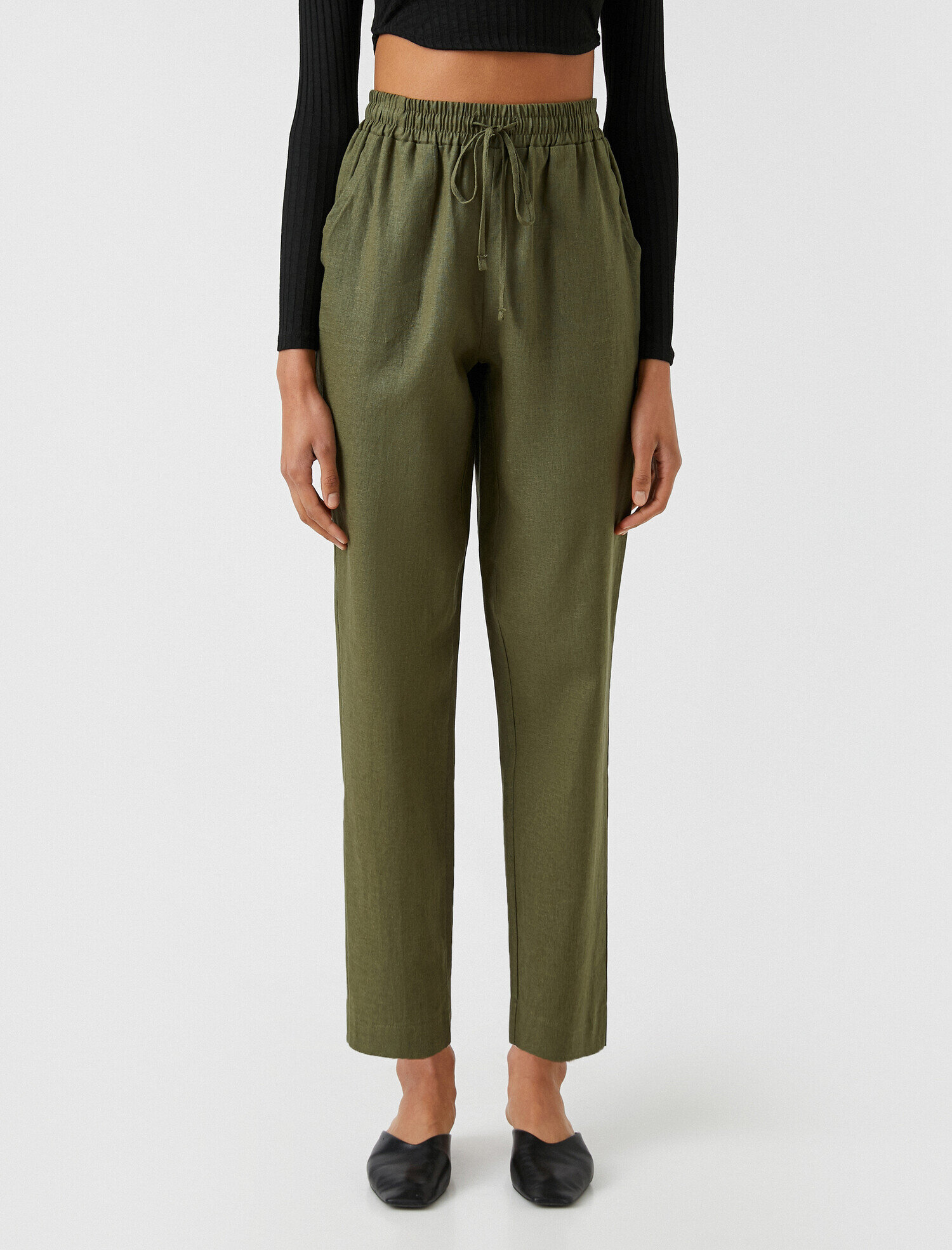   Beli Lastikli Havuç Keten Pantolon