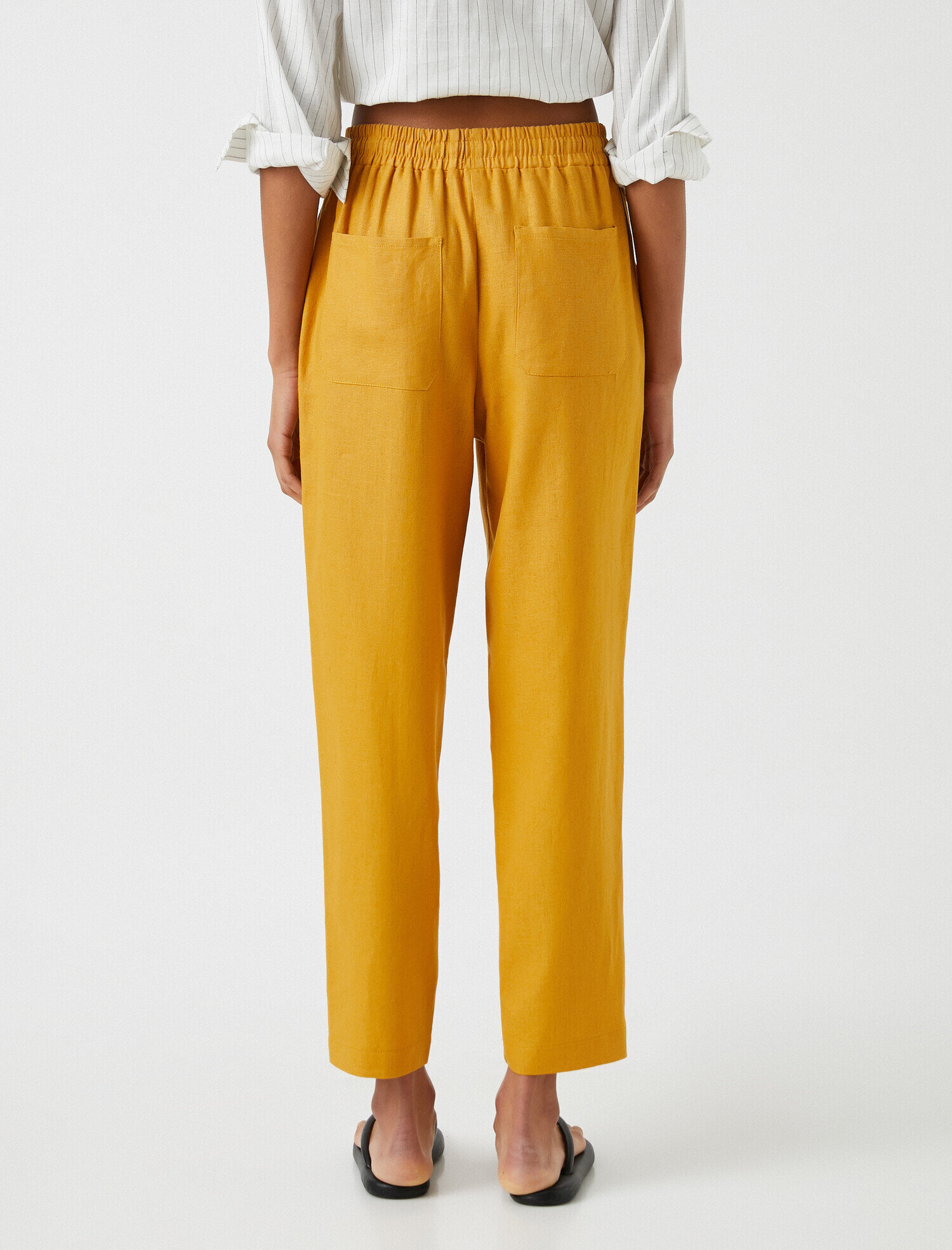   Beli Lastikli Havuç Keten Pantolon