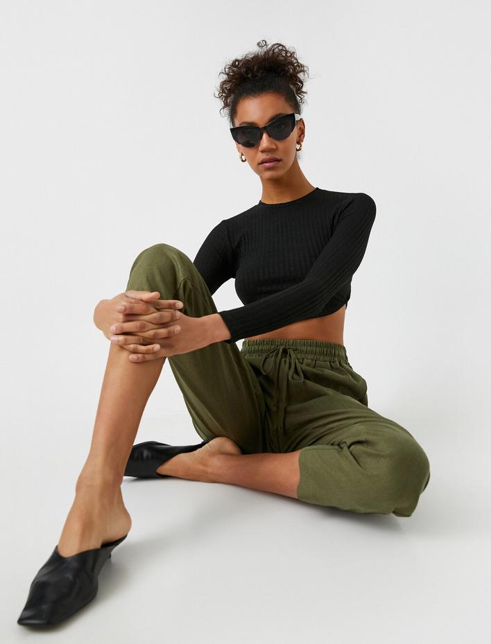  Beli Lastikli Havuç Keten Pantolon