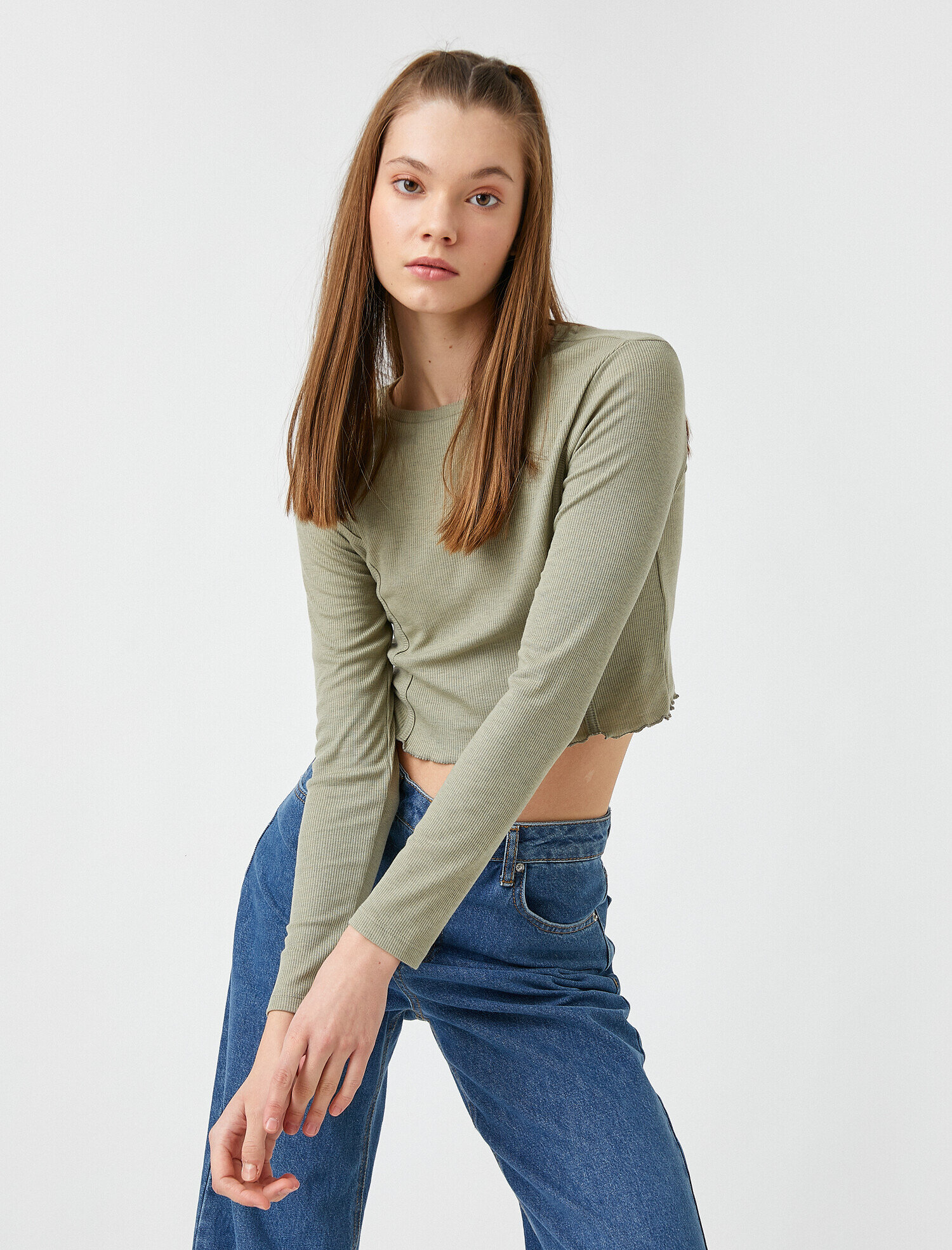   Uzun Kollu Tişört Crop Top