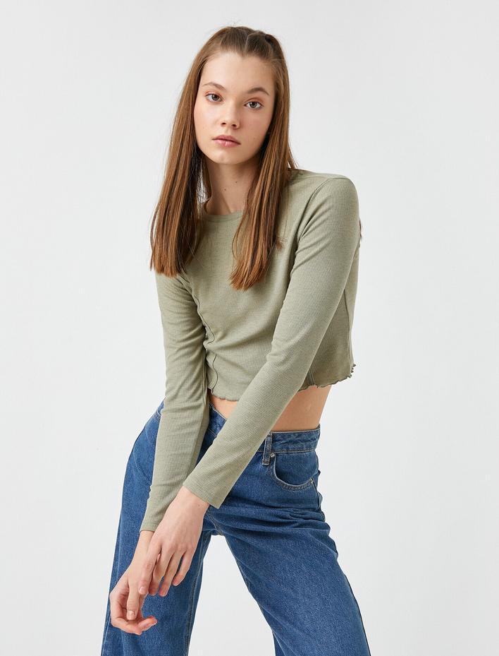  Uzun Kollu Tişört Crop Top