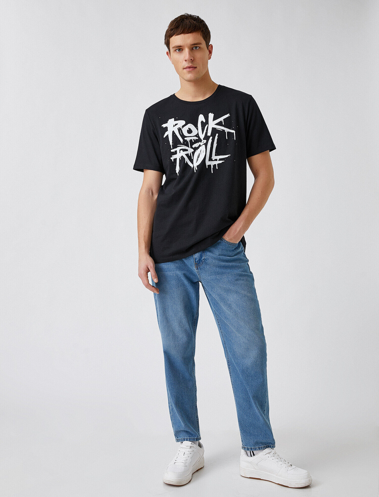   Rock and Roll Baskılı Tişört